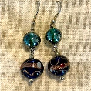 Glass bead dangle earrings